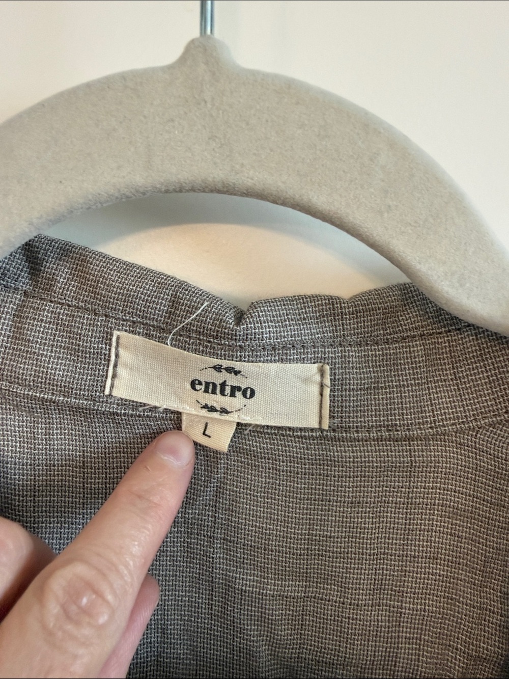 Entro Ruffle-Sleeve Button Front Blouse - Taupe Gray - Picture 2 of 6